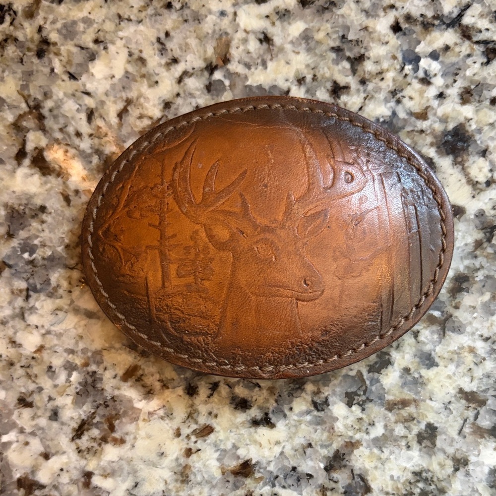 Belt Buckle with Buck Design -Leather- Vintage
